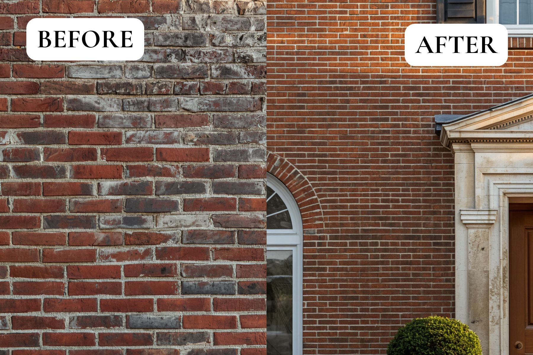 Before and after Philadelphia brick pointing project on a restored brick facade